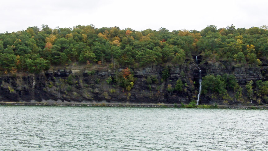 Cliffs and waterfall Waterfall on cliffs Cayuga Lake near Ithaca, NY, Finger Lakes