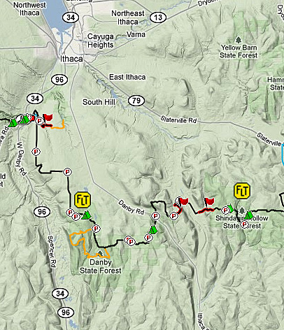 Trail map for the Finger Lakes Trail south of Ithaca, New York