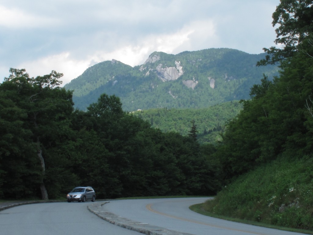 Grandfather Mountain looms above the Blue Ridge Parkway in North Carolina.