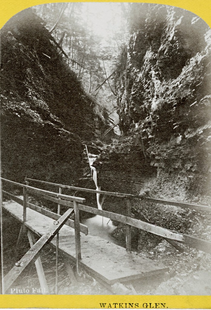 Pluto Falls stereo image Historic photo of Pluto Falls in Watkins Glen State Park